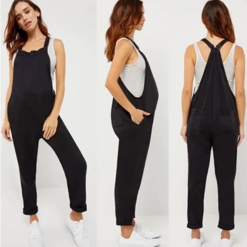 Luxe Essential Denim Maternity Denim Jumpsuit | black | size large